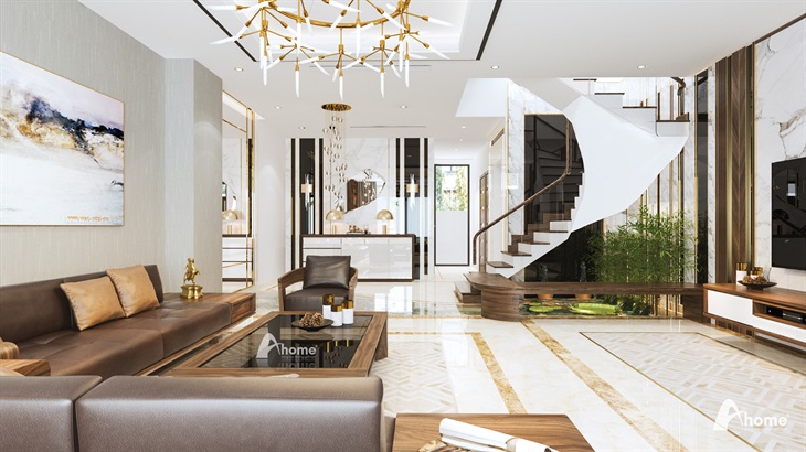 Mẫu thiết kế nội thất biệt thự sang trọng Vinhomes với gỗ óc chó và không gian tinh tế