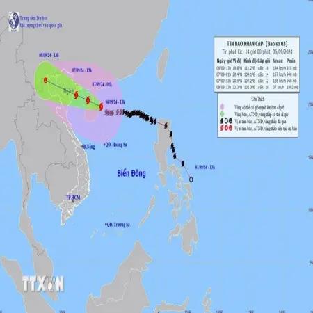 Tâm bão số 3 đang ở cách tỉnh Quảng Ninh 450km