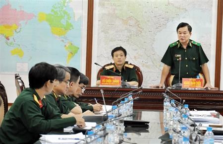 Thiếu tướng Hoàng Xuân Chiến làm việc với Cục Đối ngoại, Bộ Quốc phòng