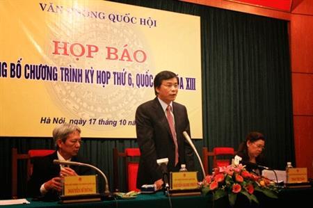 Công bố Chương trình kỳ họp thứ 6, Quốc hội Khóa XIII