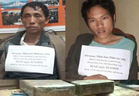 Bắt 2 đối tượng người Lào vận chuyển 2 bánh heroin, 18.000 viên ma túy tổng hợp
