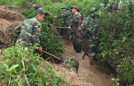 Đồn Biên phòng Mường Lạn ra quân giúp dân nạo vét kênh mương sau mưa lũ
