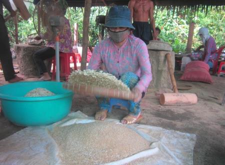 Nhộn nhịp làng cốm dẹp Phước Qưới