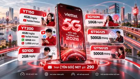 Viettel ra mắt loạt gói cước: SD 100, 5G150N 10GB/ngày, YT150, YT200 tặng Youtube Premium