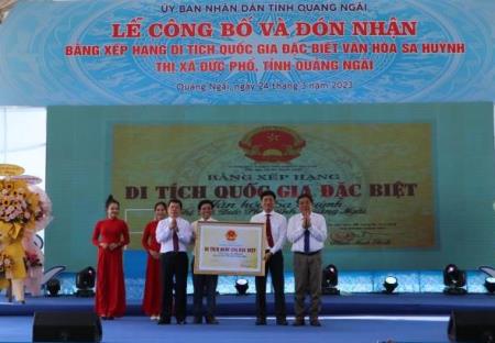 Quảng Ngãi: Đón nhận Bằng xếp hạng di tích quốc gia đặc biệt Văn hóa Sa Huỳnh