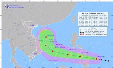 Rạng sáng 18-12, bão Rai sẽ đi vào Biển Đông, gió giật cấp 16