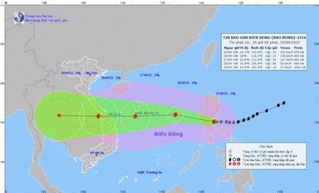 Bão Noru di chuyển nhanh, sẽ vào khu vực Biển Đông từ đêm 25/9